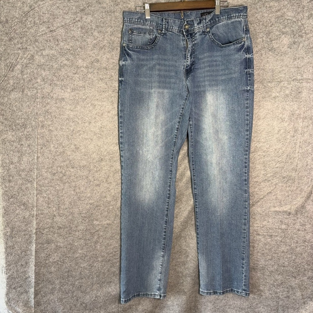 TK Axel Slim Straight Jeans Mens 34x32 Blue Medium Wash Distressed - SIZE NOTE